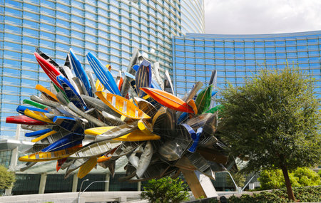 LAS VEGAS, NEVADA - SEPTEMBER 25, 2014: Canoe statue in front of Aria Hotel at CityCenter, urban complex on 76 acres located on the Las Vegas Strip with different hotels, casinos and residenceのeditorial素材
