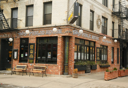 NEW YORK - FEBRUARY 26, 2015: Italian restaurant in historic Little Italy in lower Manhattan. This landmark Italian neighborhood is known for its restaurants and annual Feast of San Genarro.のeditorial素材