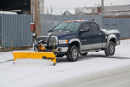 BROOKLYN, NEW YORK - MARCH 1, 2015: Snow plow truck in Brooklyn, NY ready to clean streets after massive Winter Storm Sparta strikes Northeastのeditorial素材