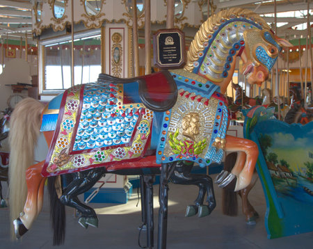BROOKLYN, NY - MAY 17, 2014: Historic Marcus Illions Horse on the B&B Carousel. The horse was carved in 1909, the same year the Lincoln penny was issued, in honor of the Centennial of Lincoln?s birthのeditorial素材