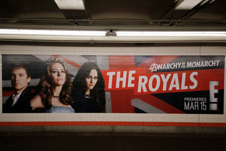 NEW YORK - FEBRUARY 26, 2015: The Royals TV series billboard in New York s subway. The Royals is an upcoming television drama series that will premiere on E! on March 15, 2015のeditorial素材