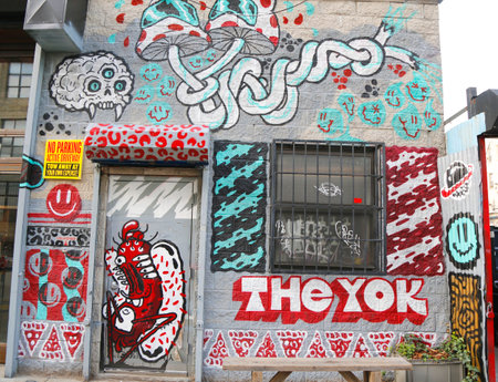 NEW YORK - DECEMBER 4, 2014: Mural art at East Williamsburg in Brooklyn. Outdoor art gallery known as the Bushwick Collective has most diverse collection of street art in Brooklynのeditorial素材