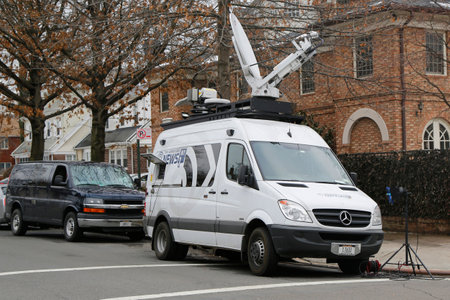 BROOKLYN, NEW YORK - MARCH 21, 2015: News 1 NY van in Brooklyn. Time Warner Cable News NY1 is an American cable news television channel that is owned by Time Warner Cableのeditorial素材