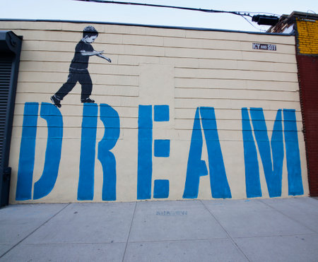 NEW YORK - March 24,2015: Mural art at East Williamsburg in Brooklyn. Outdoor art gallery known as the Bushwick Collective has most diverse collection of street art in Brooklynのeditorial素材
