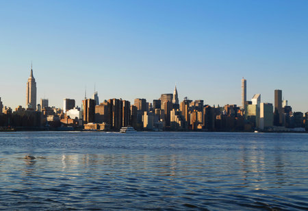 Midtown Manhattan skyline panorama at sunsetのeditorial素材