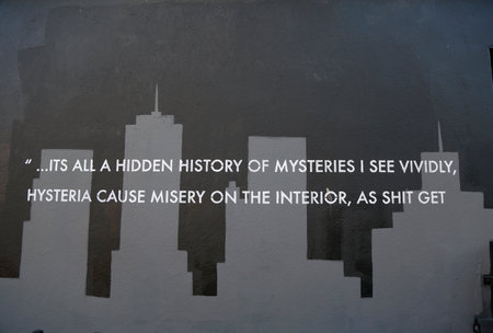 NEW YORK - March 24,2015: Mural art at East Williamsburg in Brooklyn. A mural is any piece of artwork painted or applied directly on a wall, ceiling or other large permanent surfaceのeditorial素材