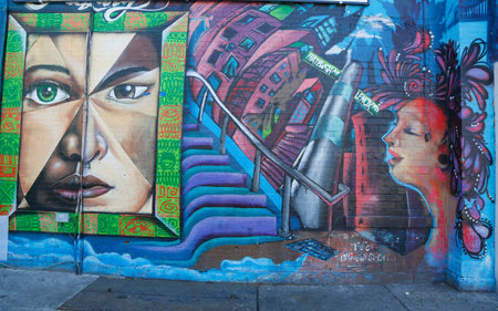 NEW YORK - MARCH 29, 2015: Mural art at Flatbush neighborhood in Brooklyn.のeditorial素材