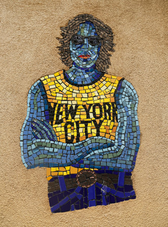 NEW YORK - MARCH 26, 2015: Mosaic street art by artist Manny Vega at East Harlem in New Yorkのeditorial素材