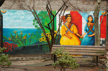 NEW YORK - MARCH 26, 2015: Mural art at East Harlem in New Yorkのeditorial素材