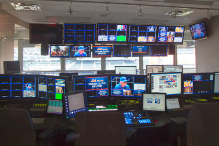 FLUSHING, NY - MAY 18, 2014: Press center at the Citi Field, home of major league baseball team the New York Mets. This stadium was opened in 2009 in Flushing, NY.のeditorial素材