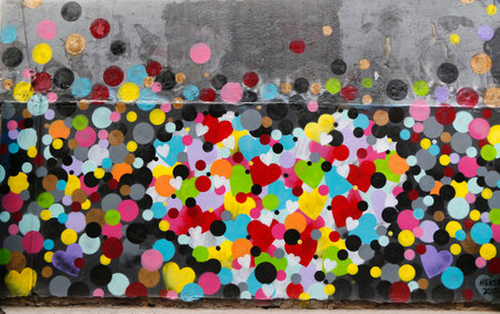 NEW YORK - APRIL 14, 2015: Mural art at Houston Avenue in Soho. A mural is any piece of artwork painted or applied directly on a wall, ceiling or other large permanent surfaceのeditorial素材