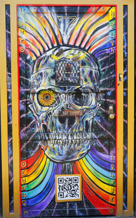 NEW YORK - APRIL 14, 2015: Mural art at Houston Avenue in Soho. A mural is any piece of artwork painted or applied directly on a wall, ceiling or other large permanent surfaceのeditorial素材