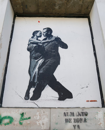 USHUAIA ARGENTINA  APRIL 2 2015: Mural art by Jef Aerosol in Ushuaia Argentina. A mural is any piece of artwork painted or applied directly on a wall ceiling or other large permanent surfaceのeditorial素材