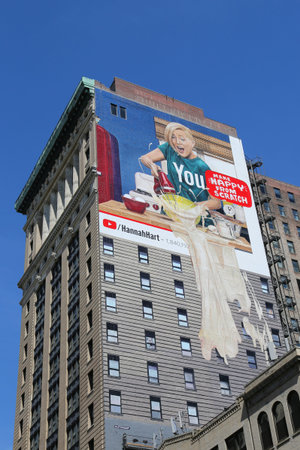 NEW YORK  MARCH 24 2015: Large mural in midtown Manhattan. A mural is any piece of artwork painted...