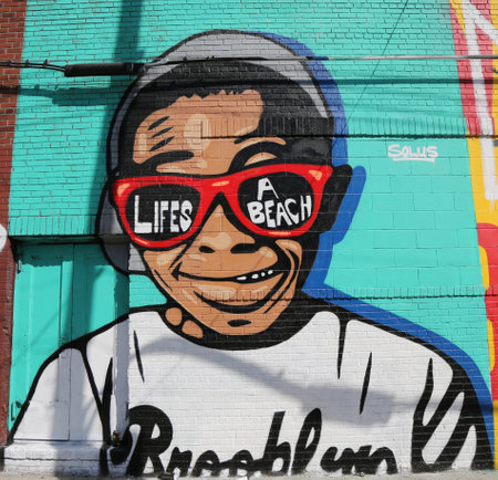 NEW YORK  JUNE 6 2015: Mural art at East Williamsburg in Brooklyn.Outdoor art gallery known as the Bushwick Collective has most diverse collection of street art in Brooklynのeditorial素材