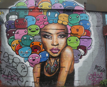 NEW YORK - JUNE 16, 2015: Mural art at Dodworth Street in Brooklyn. A mural is any piece of artwork...