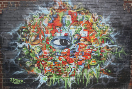 NEW YORK - JUNE 16, 2015: Mural art at Wellington Court in Astoria section in Queens. A mural is any...