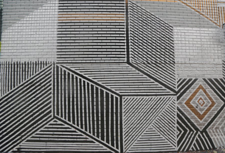 NEW YORK - JUNE 16, 2015: Mural art at Wellington Court in Astoria section in Queens. A mural is any piece of artwork painted or applied directly on a wall, ceiling or other large permanent surfaceのeditorial素材