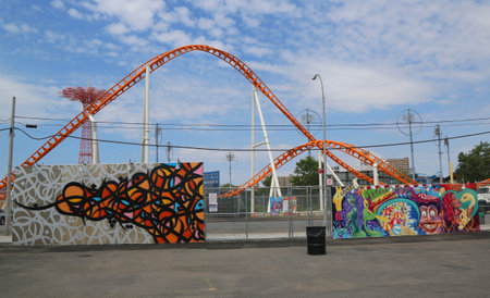 NEW YORK - JUNE 30, 2015: Mural art at the new street art attraction Coney Art Walls at Coney Island section in Brooklynのeditorial素材