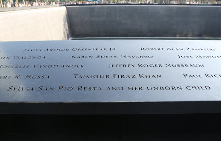 NEW YORK - JULY 11, 2015: National September 11 Memorial at Ground Zero in Lower Manhattanのeditorial素材