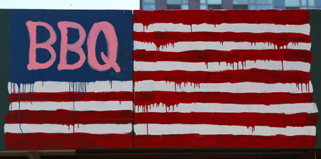 NEW YORK - JUNE 16, 2015: Mural art at Houston Avenue in Lower Manhattan. A mural is any piece of artwork painted or applied directly on a wall, ceiling or other large permanent surfaceのeditorial素材