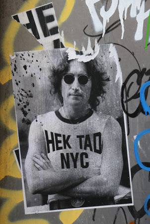 NEW YORK - JUNE 16, 2015: Mural art in Lower East Side in Manhattan. A mural is any piece of artwork painted or applied directly on a wall, ceiling or other large permanent surfaceのeditorial素材