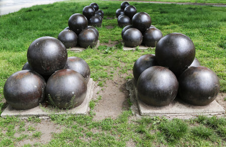 BROOKLYN, NY - MAY 20, 2015: Projectiles for US 20-inch Rodman cannon at the Civil War Memorial in Bay Ridge area of Brooklyn. 20-inch Rodman cannon was the largest muzzle-loading cannon ever builtのeditorial素材