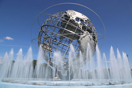 NEW YORK - AUGUST 18, 2014: 1964 New York World s Fair Unisphere in Flushing Meadows Park. It is the world's largest global structure, rising 140 feet and weighing 700 000 poundsのeditorial素材