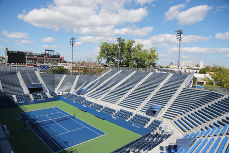 NEW YORK - SEPTEMBER 7, 2014: Grandstand Stadium at the Billie Jean King National Tennis Center during US Open 2014 tournament in New Yorkのeditorial素材