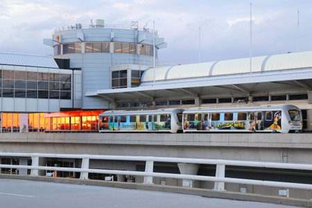 NEW YORK - MAY 22, 2015: JFK Airport AirTrain in New York. AirTrain JFK is a 3-line, 8.1 miles long...