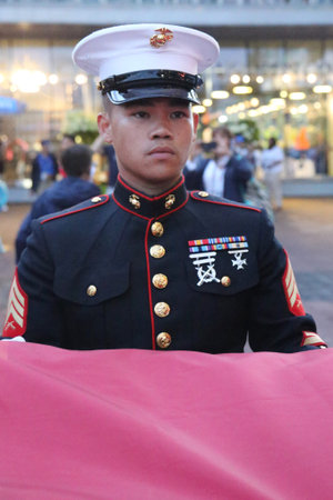 NEW YORK- SEPTEMBER 13, 2015:  United States Marine Corps officer at Billie Jean King National...