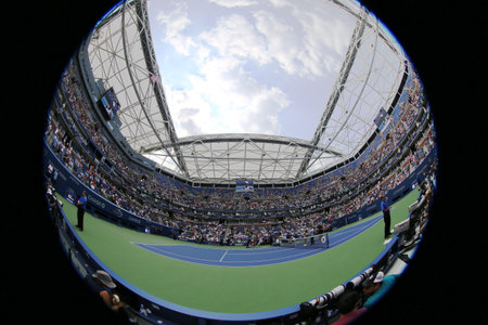 NEW YORK - SEPTEMBER 1, 2015: Tennis court at the Billie Jean King National Tennis Center during US...