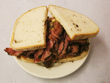 Famous Pastrami on rye sandwich served in New York Deliの写真素材