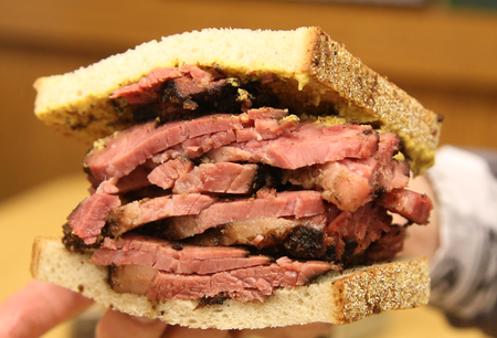 Famous Pastrami on rye sandwich served in New York Deliの写真素材
