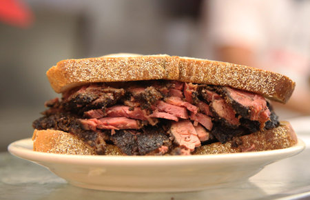 Famous Pastrami on rye sandwich served in New York Deliの写真素材