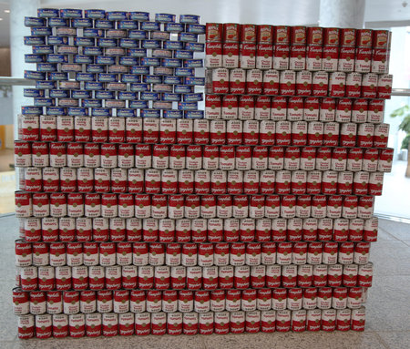 UNIONDALE, NEW YORK - NOVEMBER 5, 2015: Food sculpture presented at 9th Annual Long Island Canstruction competition in Uniondale. Teams build large scale sculptures out of canned food for food driveのeditorial素材
