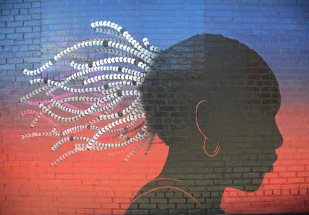 NEW YORK - NOVEMBER 8, 2015: Tennis theme mural art inspired by Grand Slam champion Serena Williams...