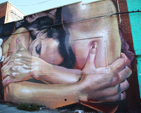 NEW YORK - NOVEMBER 8, 2015: Mural art at East Williamsburg in Brooklyn. Outdoor art gallery known as the Bushwick Collective has most diverse collection of street art in Brooklynのeditorial素材