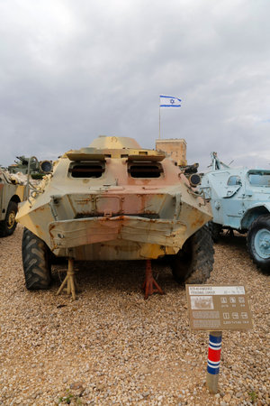 LATRUN, ISRAEL - NOVEMBER 27, 2014: Soviet made amphibious BTR- 60 armored personnel carrier on display at Yad La-Shiryon Armored Corps Museum at Latrunのeditorial素材