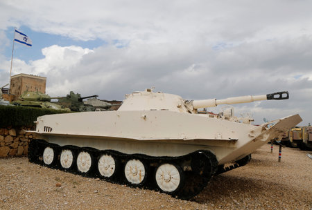 LATRUN, ISRAEL - NOVEMBER 27, 2014: Soviet made amphibious tank PT-76 on display at Yad La-Shiryon Armored Corps Museum at Latrunのeditorial素材