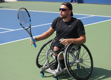 NEW YORK - SEPTEMBER 13, 2015: Tennis player Dylan Alcott of Australia in action during his...