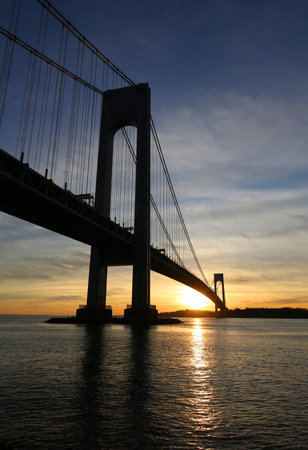 NEW YORK - NOVEMBER 27, 2015: Verrazano Bridge in New York. The Verrazano Bridge is a double-decked...