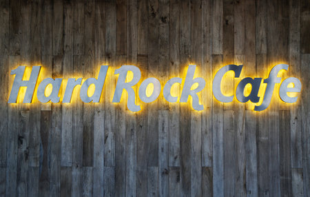 BUENOS AIRES,ARGENTINA -APRIL 1, 2015:Hard Rock Cafe at Jorge Newbery Airport in Buenos Aires.Hard Rock Cafe is a chain of theme restaurants founded in 1971 by Americans Isaac Tigrett and Peter Mortonのeditorial素材