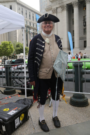NEW YORK - AUGUST 8, 2015: Man dressed as Benjamin Franklin in New York