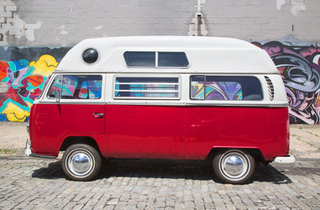 BROOKLYN, NEW YORK - MAY 6, 2014: 1968 Volkswagen Bus Westfalia in Brooklyn, New York