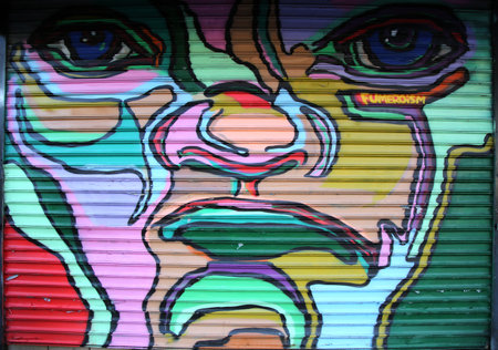 NEW YORK - JANUARY 10, 2016: Mural at 100 gates project in Lower East Side in Manhattan. A mural is any piece of artwork painted or applied directly on a wall, ceiling or other large permanent surfaceのeditorial素材