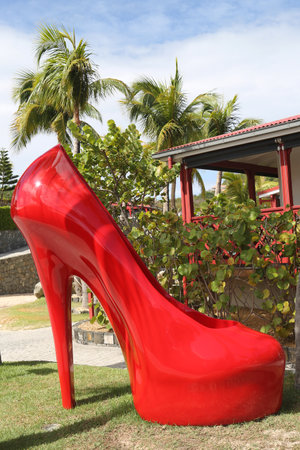 ST BARTS, FRENCH WEST INDIES - JUNE 11, 2015: Stiletto sculpture by french artist Richard Orlinski at Eden Rock hotel on St Barts, French West Indies.のeditorial素材