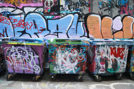 MELBOURNE, AUSTRALIA - JANUARY 28, 2016: Hosier lane street art is one of the major tourists attraction in Melbourne. Hosier lane is famous for its street graffiti arts made by local artists.のeditorial素材
