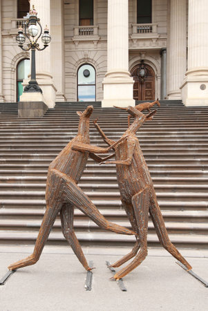 MELBOURNE, AUSTRALIA - JANUARY 27, 2016: Kangaroos Invade Parliament House installation by Richard Savage during Australia Day 2016 in Melbourneのeditorial素材
