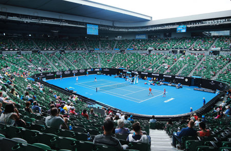 MELBOURNE, AUSTRALIA - JANUARY 31, 2016: Rod Laver arena during Australian Open 2016 match at Australian tennis center in Melbourne Park. It is the main venue for the Australian Open since 1988のeditorial素材